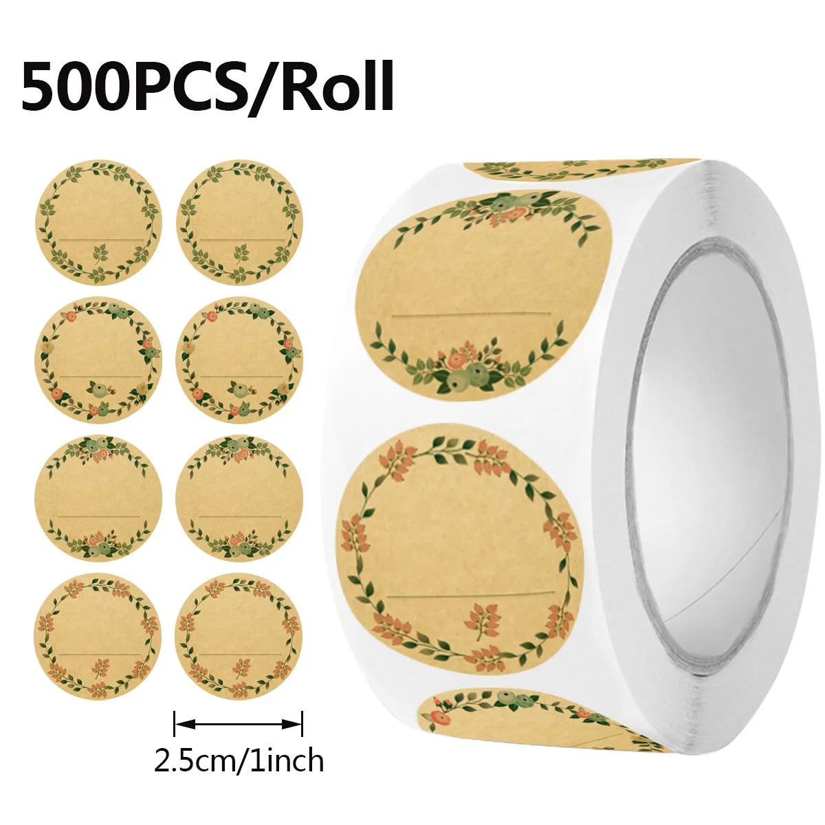 500Pcs 1inch  Kraft Paper Flowers Thank You Label Stickers for Gift Card Package Party Wrapping Baking Small Business