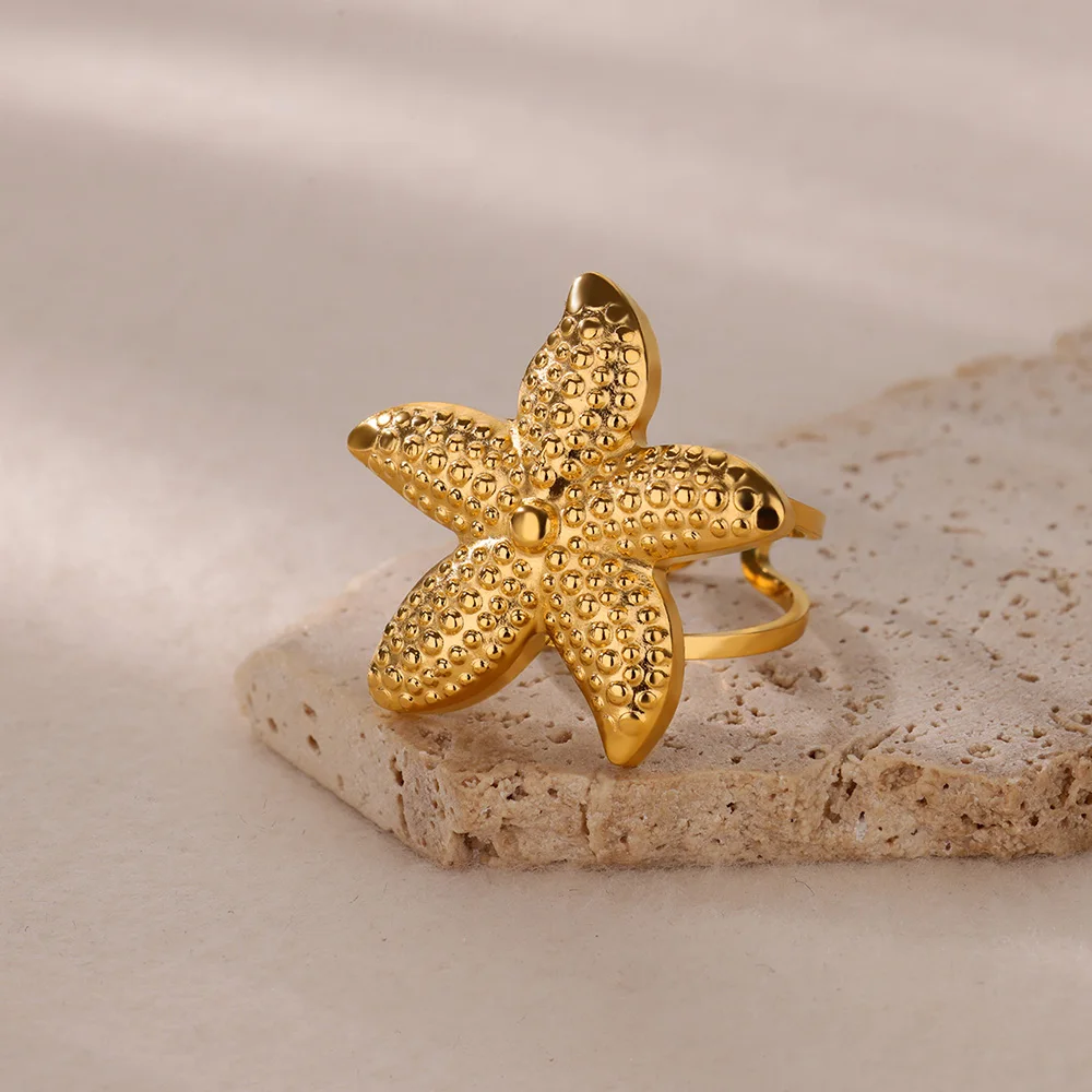 Anillos de estrella de mar para mujer, anillos impermeables de acero inoxidable de Color dorado, estilo playero de verano, joyería de boda, accesorios de regalo para pareja