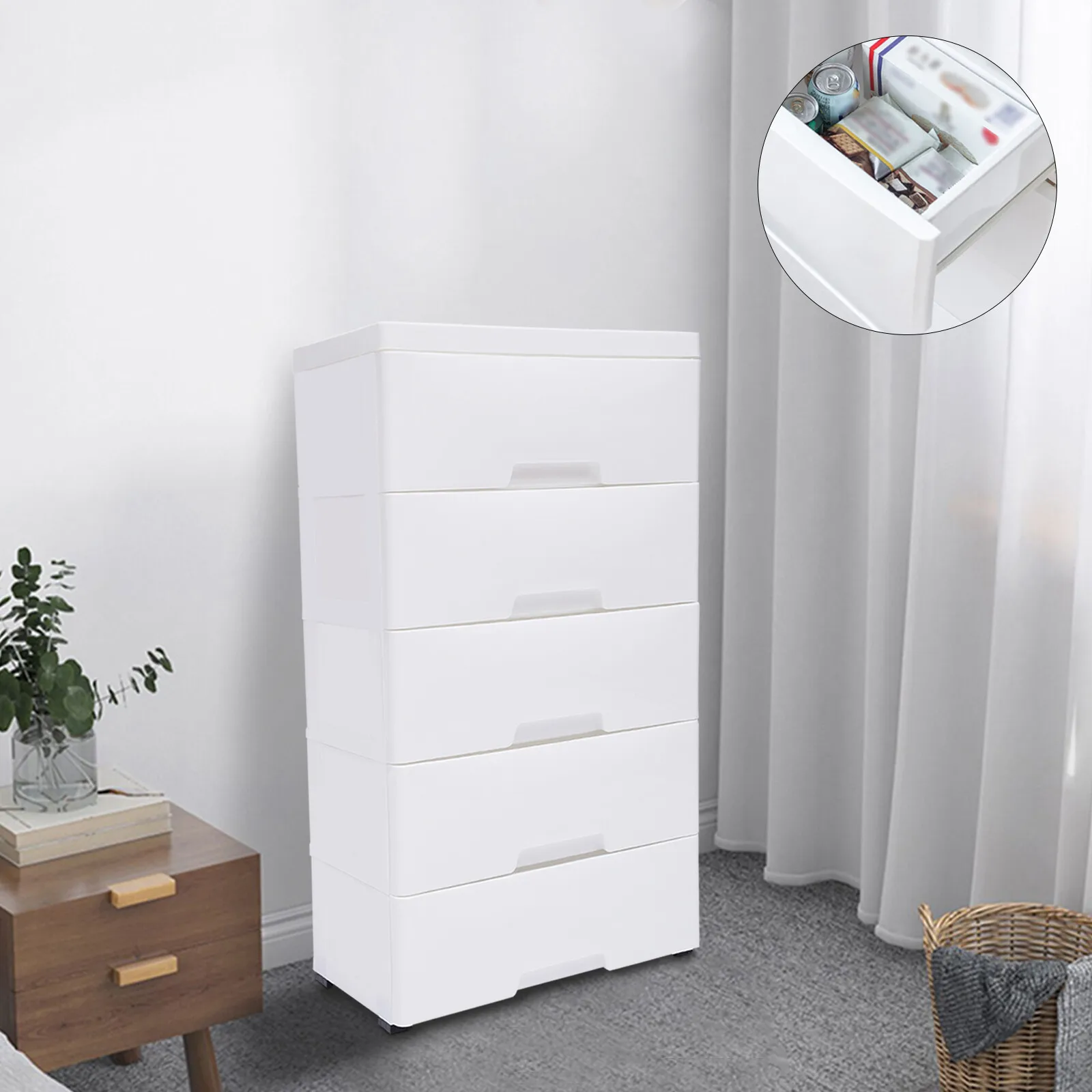 

5-Drawer Storage Unit With Wheels, Sturdy Modern White Design–Ideal For Home, Office To Keep Clothes, Stationery & Organized