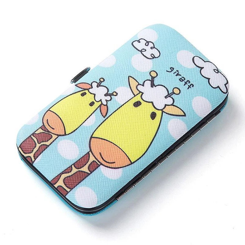 Kit de manicura con dibujos animados de 7 unids/set, cortauñas de acero inoxidable, limas de uñas, empujadores de cutículas, herramientas de pedicura con cuchara para las orejas