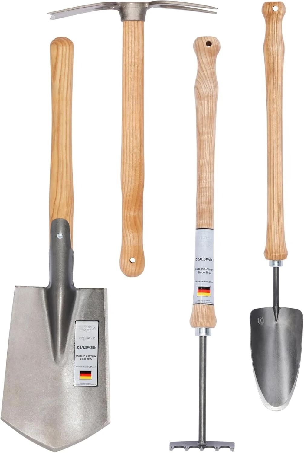 مجموعة أدوات الحديقة - مجموعة مكونة من 4 قطع - مجرفة بانزر فيلد، ماتوك هايدلبرغ، مشط يد هانوفر، مجرفة يدوية لوبينك #2