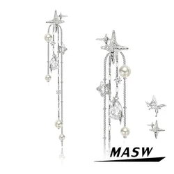 MASW Original Design Spring Summer Style Sparkling Star Tassel Earrings For Women Girl Party Wedding Gift Fashion Jewelry