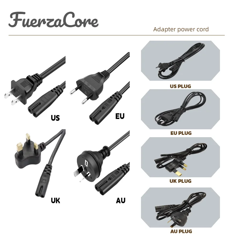 Power Adapter Cable Charging Cable EU US Australia UK Four Major Standards New Durable Double Plug 1.2 Suitable for Tablets Etc.