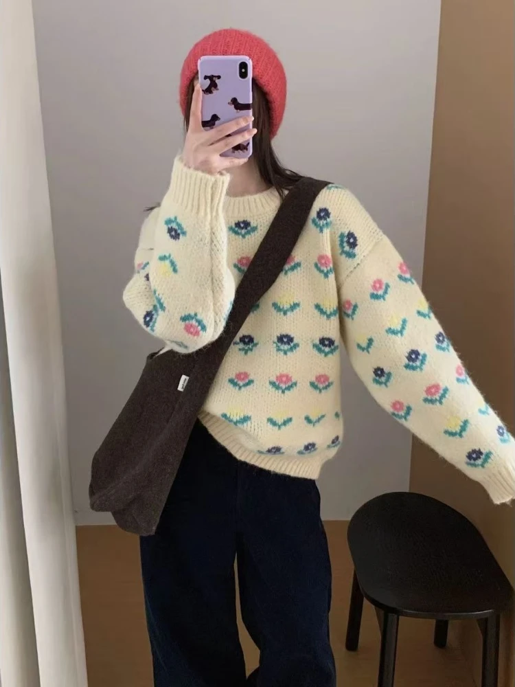 

Новая женская элегантная вязаная кофта с капюшоном, круглым вырезом, принтом, в стиле «сладкий ветер», свободного кроя, с длинными рукавами, коллекция Осень/Зима 2026