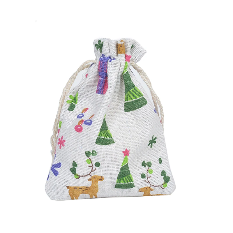 7x9/10x14/13x18cm Cartoon Pattern Printing Cotton Drawstring Bags 50pcs For Wedding Environment Christmas Tree Decoration Pouch