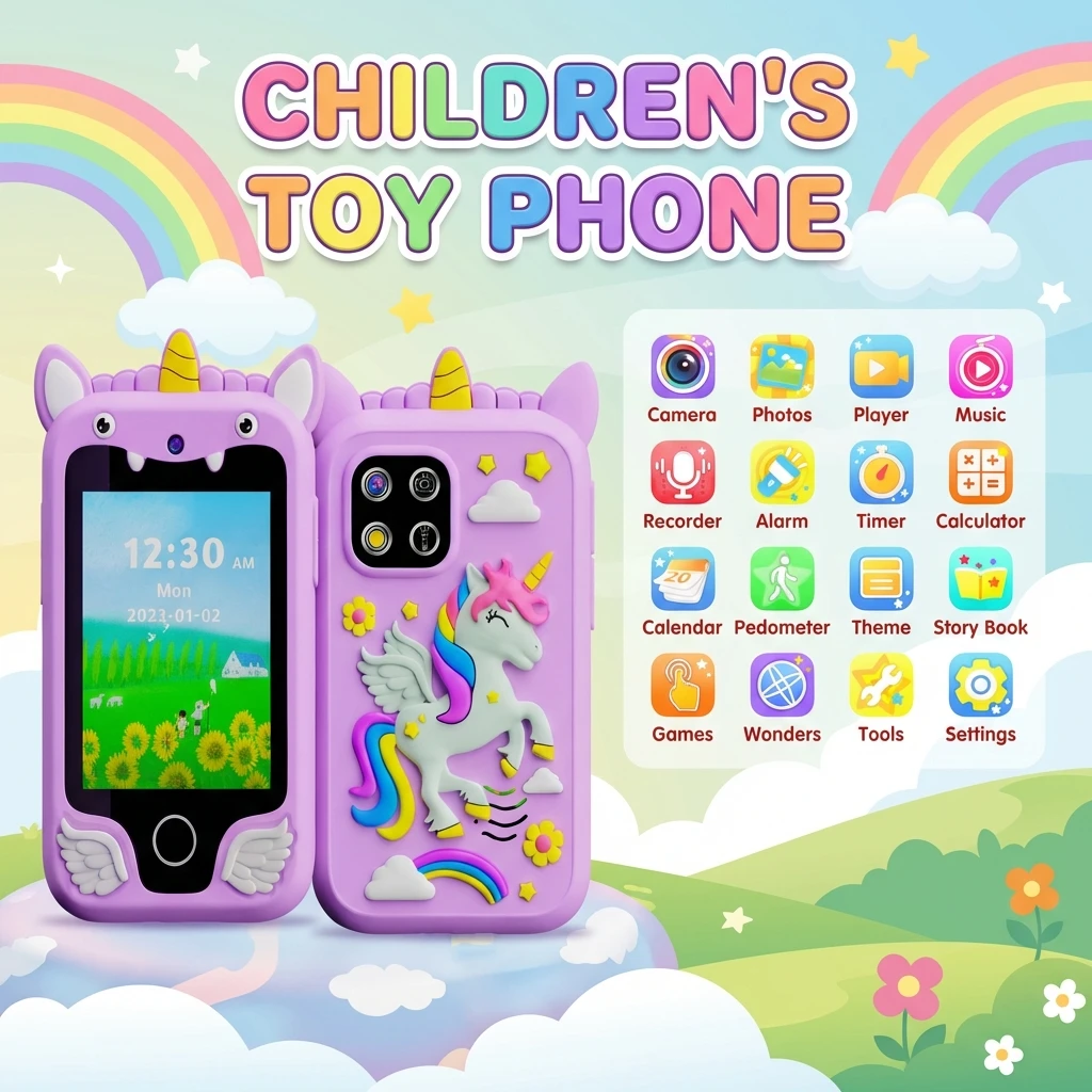 Neues Smartes Kinderspielzeug Cartoon-Einhorn Touchscreen Musik-Mobiltelefon Lernspielzeug für Kinder Jungen Mädchen Geburtstagsgeschenke