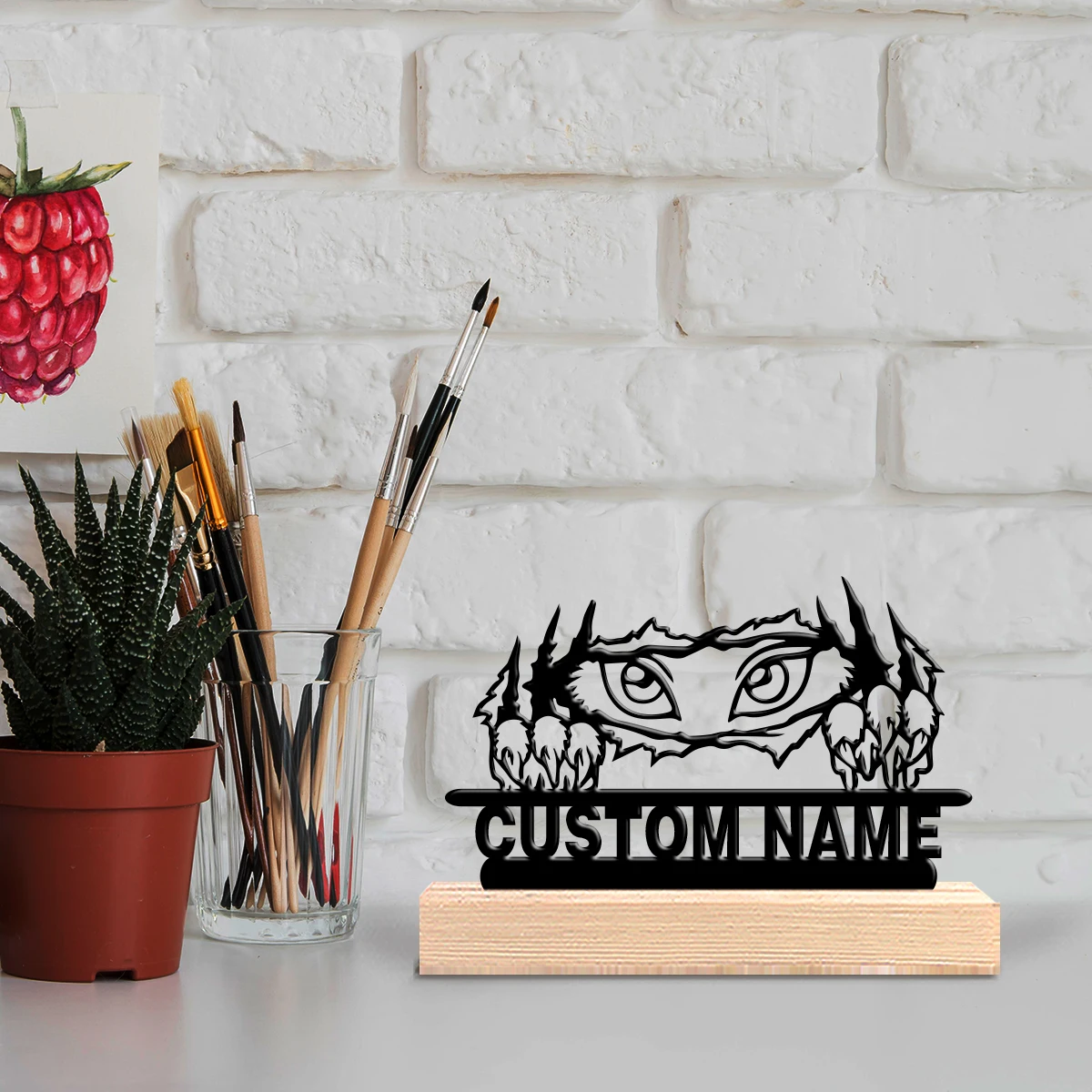 1pc Beast example Customized Name Iron Statue Iron Ornament Metal Sculpture With Wood Base Art Crafts With Wood Base