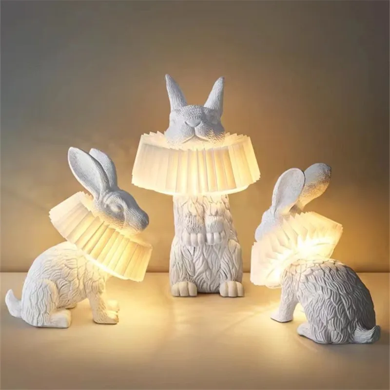 

Renaissance Rabbit Table Lamp danish Resin animal light Cute Night light Bedside LED desk lights kids bedside Decoration lamps