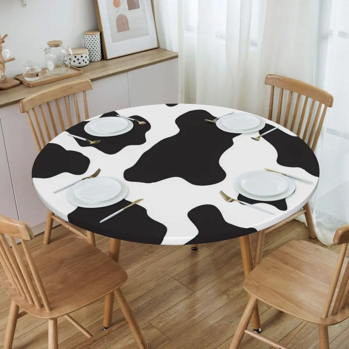 Cow Animal Print Cowboy Country Ranch Waterproof Round Tablecloth Oilproof Table Cloth for Kitchen Events Dining Table Cover