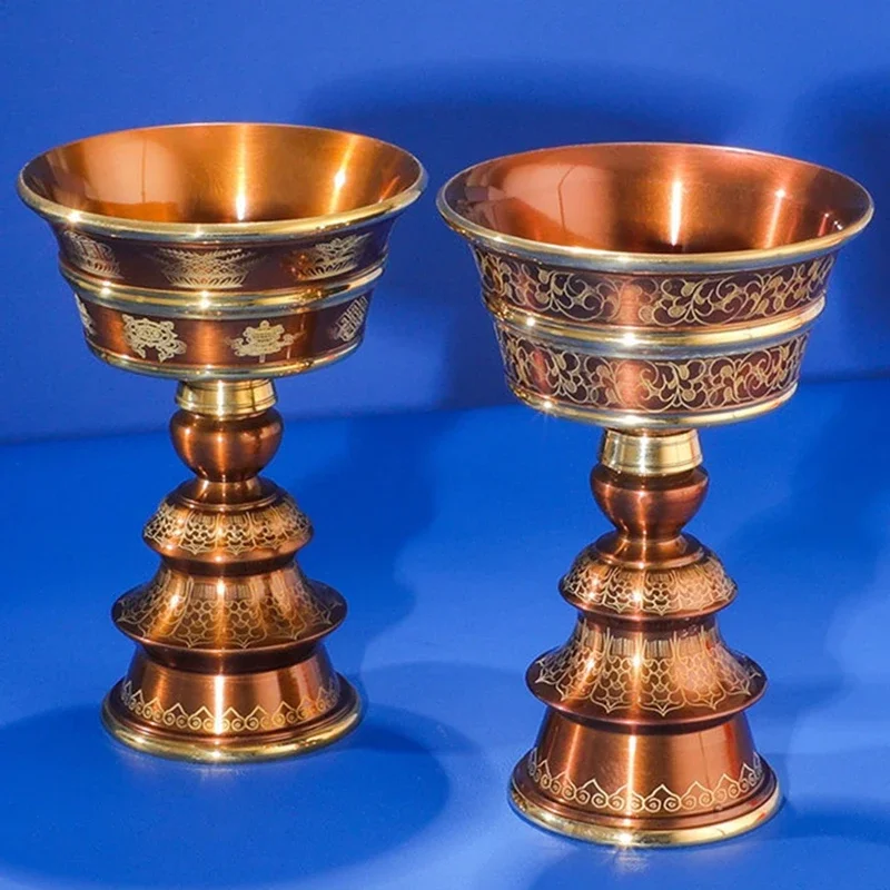

Tibetan Candlestick Engraved Painted Ancient Red Copper Candle Holder Buddhist Sacrifice Lamp Altars Indoor Desktop Decorative