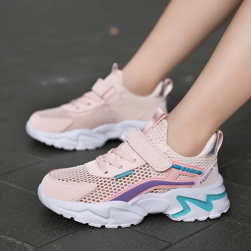Girl\'s Summer Sneakers Sports Light Running Shoes Hollow Vamp Breathable Kids Flat Walking Casual Teenage Tennis Trainer