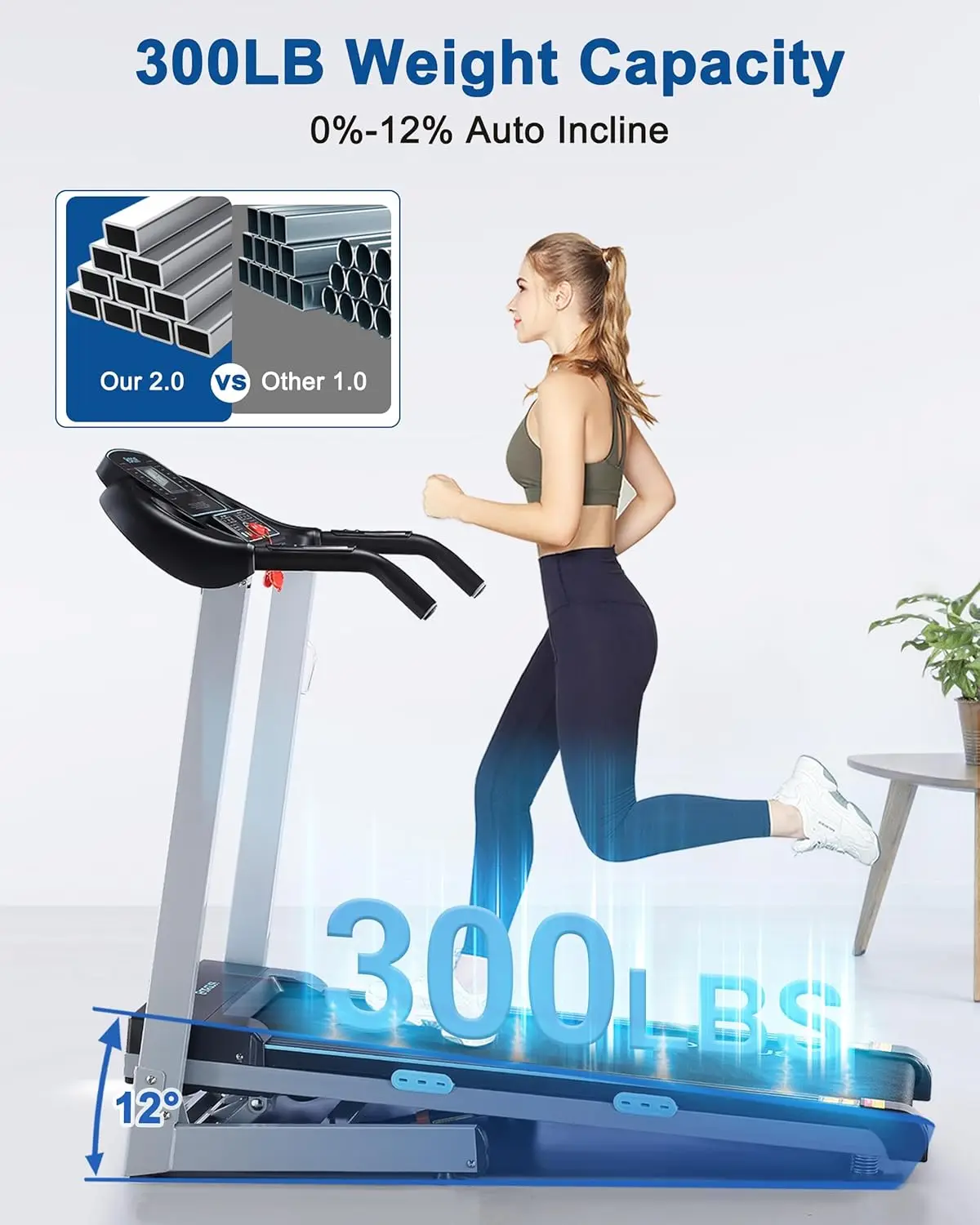 with Auto Incline - 300 lb Capacity, 3.0HP Folding Electric Treadmill Up to 8.5 MPH Speed, Running Machine with 17.5