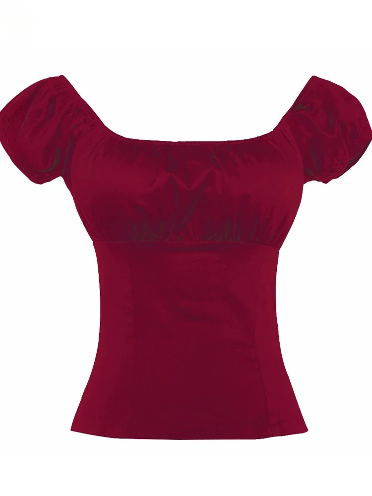 2024 nueva blusa Vintage para mujer Blusas de manga abombada Retro verano espalda baja campesina mujeres 50s 60s Pinup algodón blanco más Tops Casual