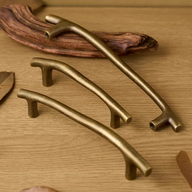 Wardrobe Drawers Shoe Cabinet Knobs French Retro Brass Hardware Furniture Handles Creative Antique Bronze Wood Branch Door Pulls