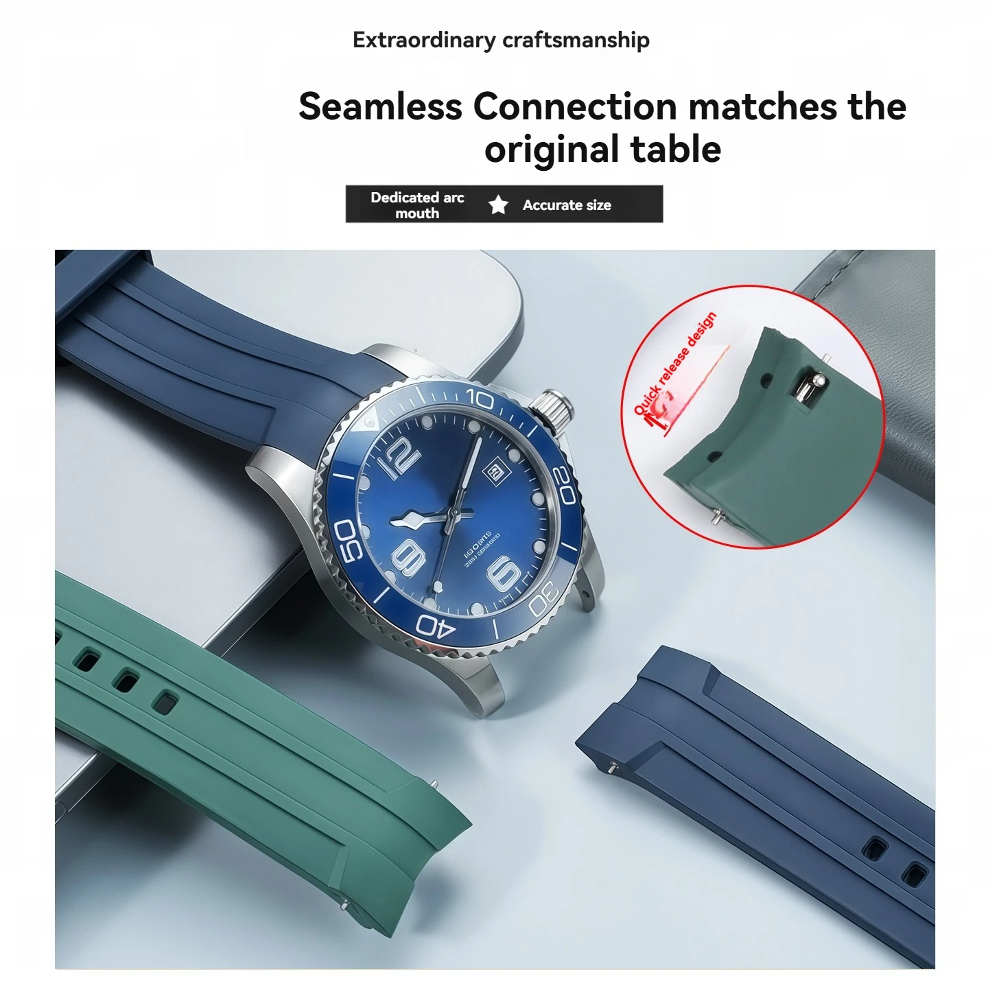 21mm Quick-release waterproof Strap For Longines HYDROCONQUEST L3.742/L3.781.4 782 FKM Fluorine rubber Watchband with Bracelet view 4