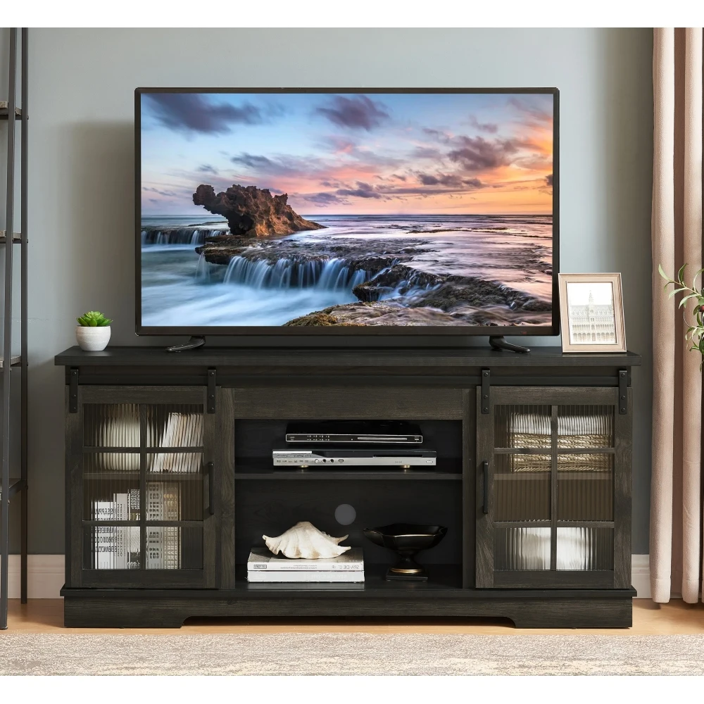 

Подставка для телевизора с раздвижной дверью, большой шкаф для хранения вещей с раздвижными стеклянными закаленными дверцами, телевизор с диагональю до 65 дюймов, 59,13 дюйма Ш * 15,94 дюйма Г*27,8 дюйма