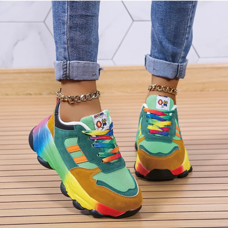 Marke Damen Sneaker 2023 Frühling Herbst Mesh frauen Schuhe Casual Bunte Atmen Wohnungen Komfort Weiche Schuhe Trend Chunky Sneaker