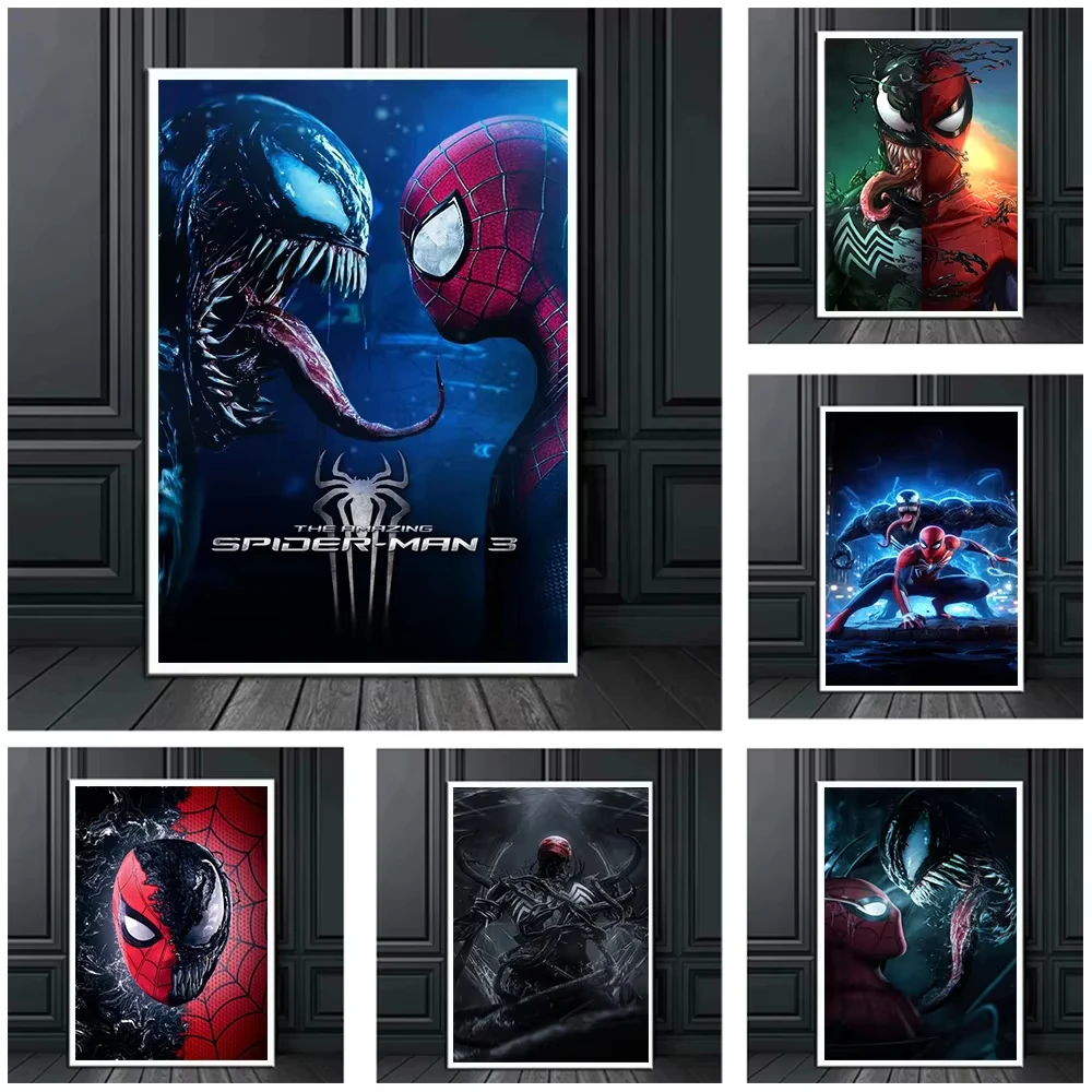 FramelessMarvel Comics Movie Superhero HD Poster Prints Venom and Spiderman Symbiotes Canvas Painting Art Living Room Decor Gift