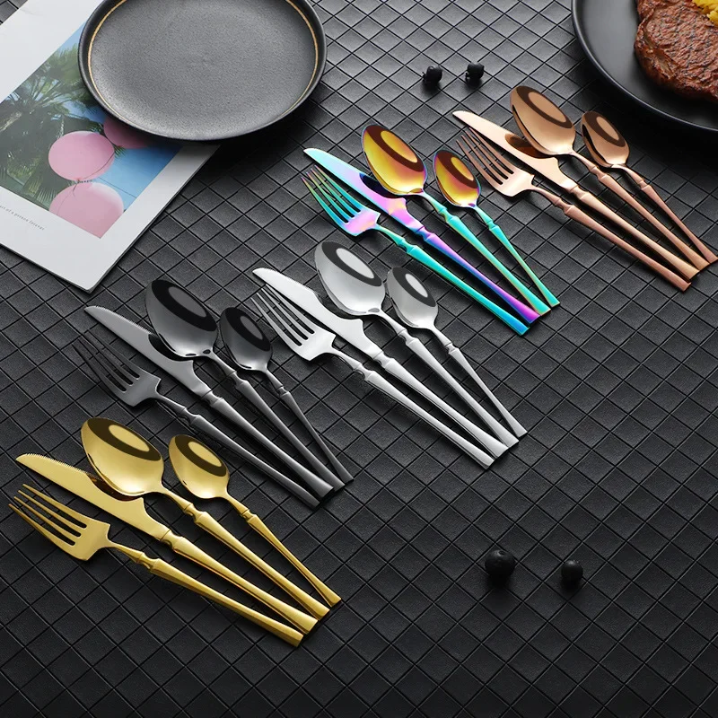 16pcs Cutlery Set Gold Dinnerware Dishwasher Safe Stainless Steel Western Forks Knives Spoons Tableware Silverware Wedding Gift