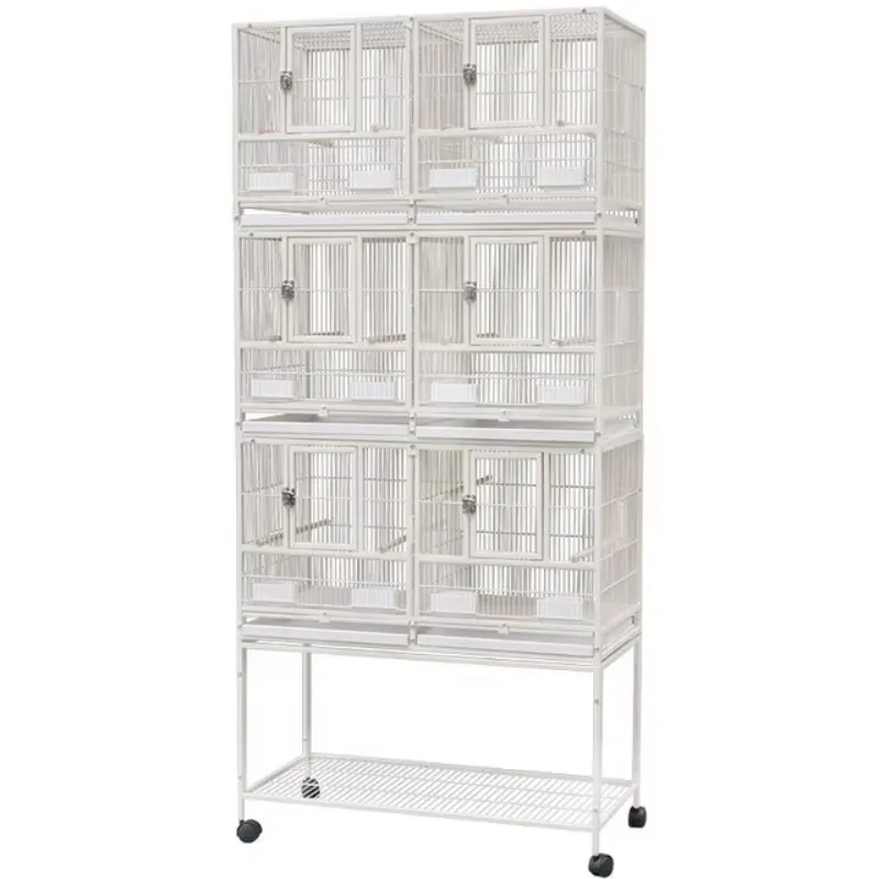 Three Tier Metal Cage With Stand Removable Tray Stainless Steel Food Container Stackable Divided Breeder Bird Pigeon Cage