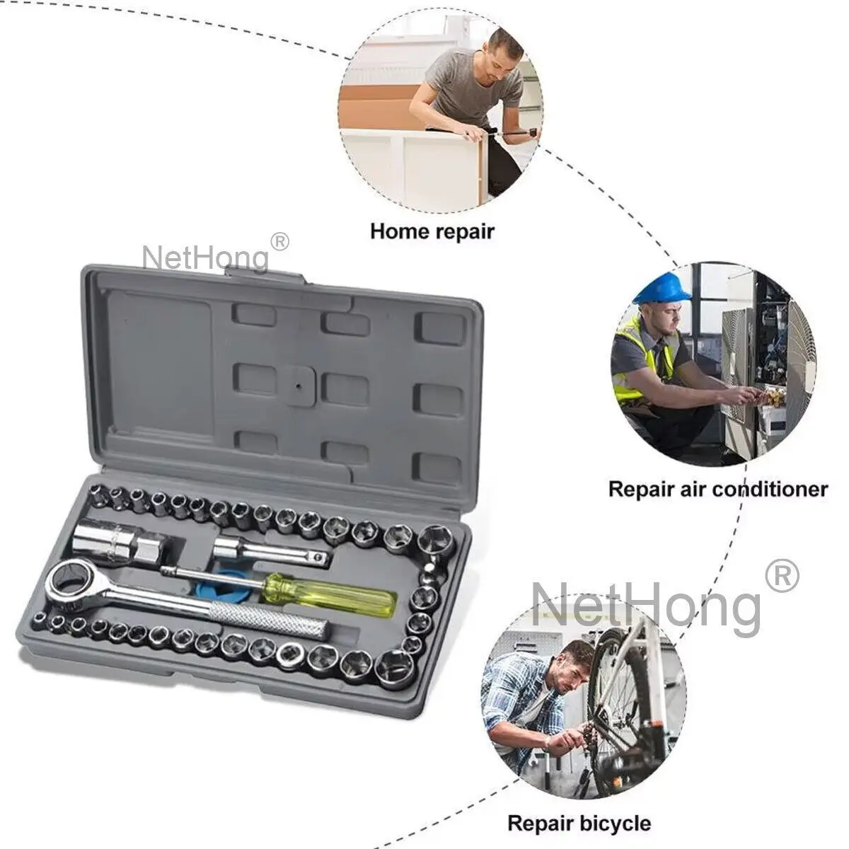 مجموعة أدوات الأجهزة لإصلاح المنزل والسيارة ، أدوات متينة لصيانة تصنعها بنفسك ، مفتاح ربط ، قضيب توصيل ، مقبس ، 40 صى