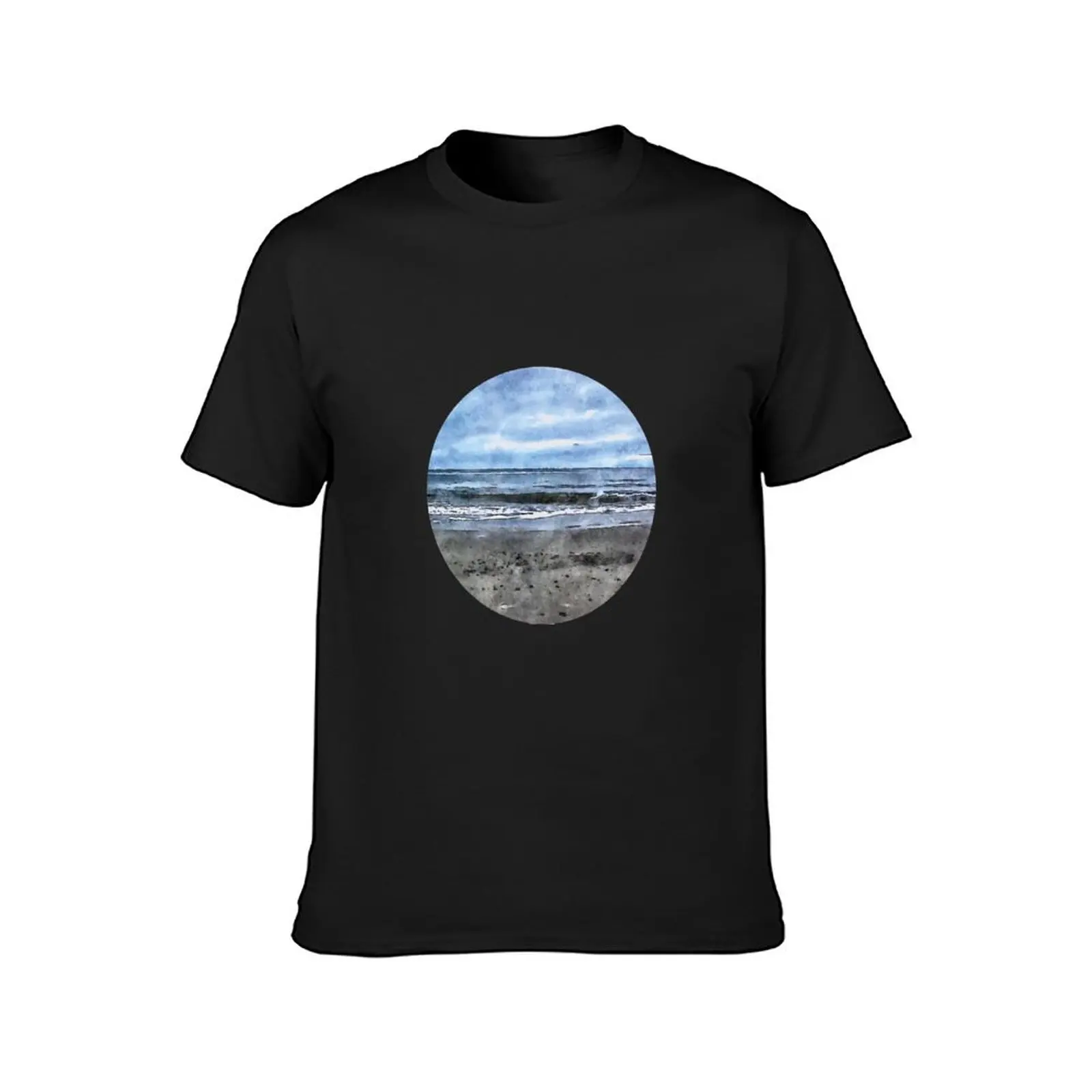 Peace and quiet on the beach: waves kiss the shore T-Shirt blacks tees quick drying men clothing