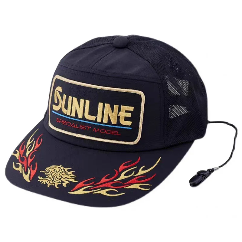 Sunline Mesh Fishing Cap Summer Breathable Embroidered Fishing Hat with Clip Quick Dry Adjustable Outdoor Sports Baseball Caps