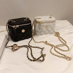 2024 Trend Camellia Rhombus Chain Women's Box Bag Female Fashion Luxury Brand Designer Shoulder Crossbody Bag Mini Bucket Bag