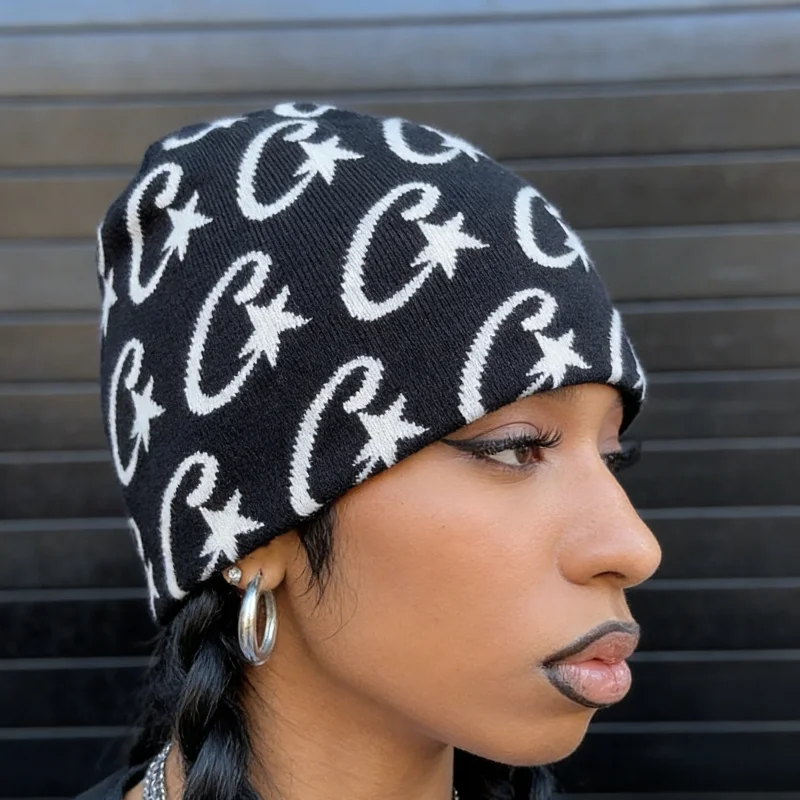 Knitted Beanie Hat for Men Women Fashion Star Pattern Warm Winter Skullies Soft Stretch Cuffless Casual Daily Streetwear Hats