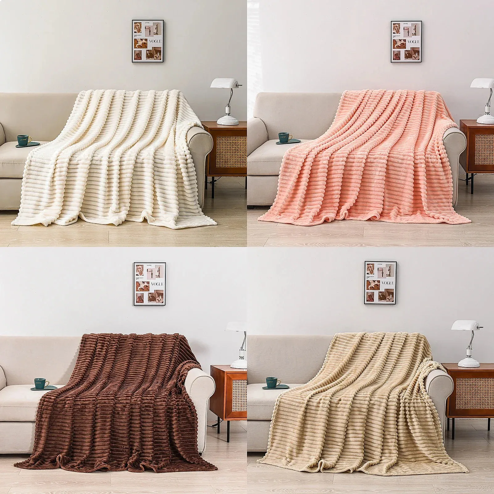 Solid Flannel Blanket Soft Warm Throw Blanket for Couch Sofa Bed Camping Travel Multi-Purpose Cozy Gift