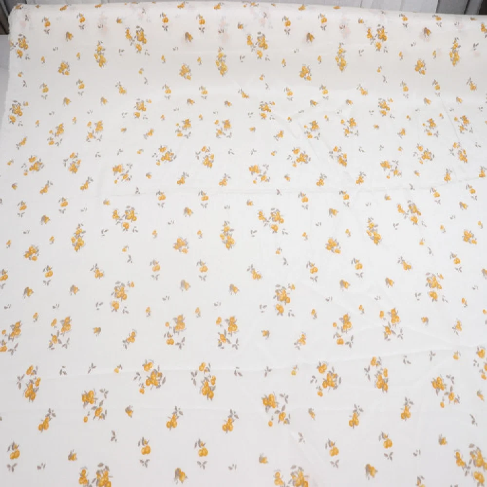 Fashion Digital Printing Silk CDC Fabric Crepe De Chine Yellow Flowers Mordern for Spring Shirt Suit Pajama Cloth Summer
