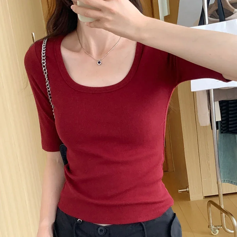 

Cotton T Shirt For Women Spring Summer Tee Shirt Femme Korean Fashion Womens Clothing Skinny Basic O Neck Short Sleeve Tshirts