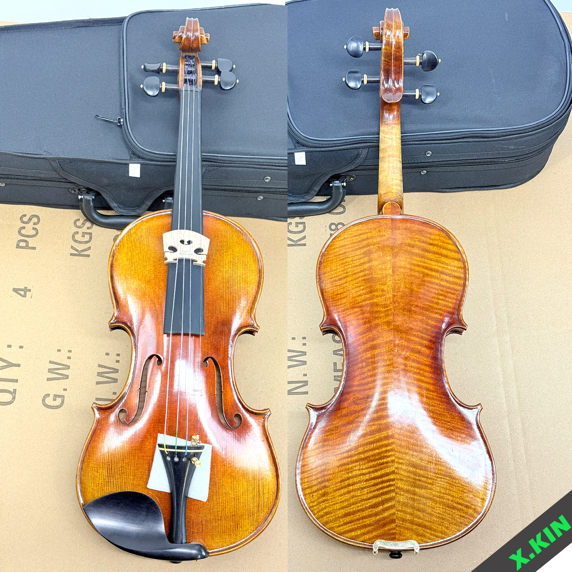 Professional 4/4 Violin Spruce Top Maple Back Ebony Fingerboard W/ Case Bow Shoulder Rest Strings Mute Full Size 4/4 3/4 1/2
