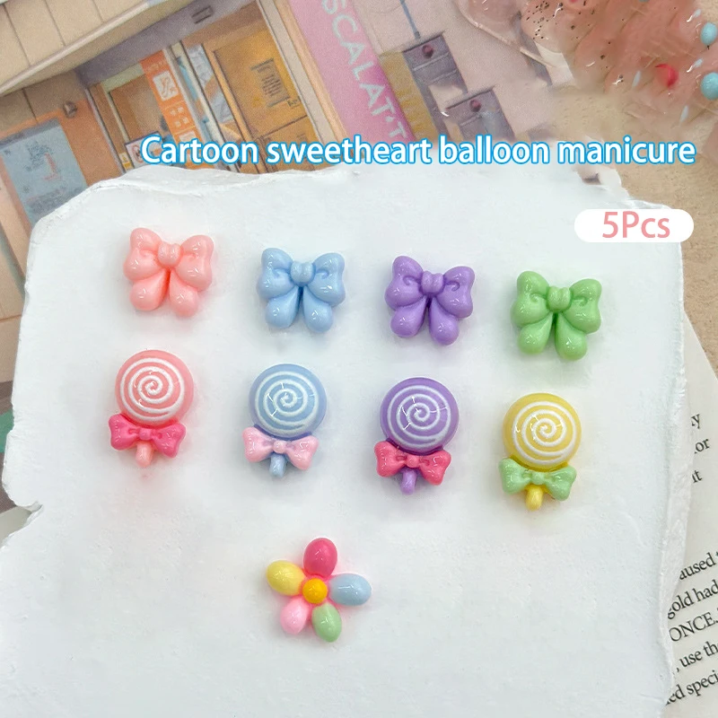 5pcs Bow Lollipop Shaped Nail Decoration Stereoscopic Nail Accessories Nail Painting Nail Salon Nail Artists