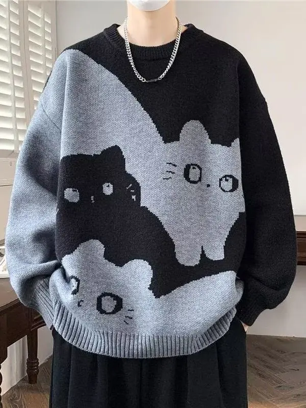 

Мужской свободный вязаный свитер, осенне-зимний цвет, теплый, очень большой размер, удобный повседневный свитер, круглый, Ne Long Sve