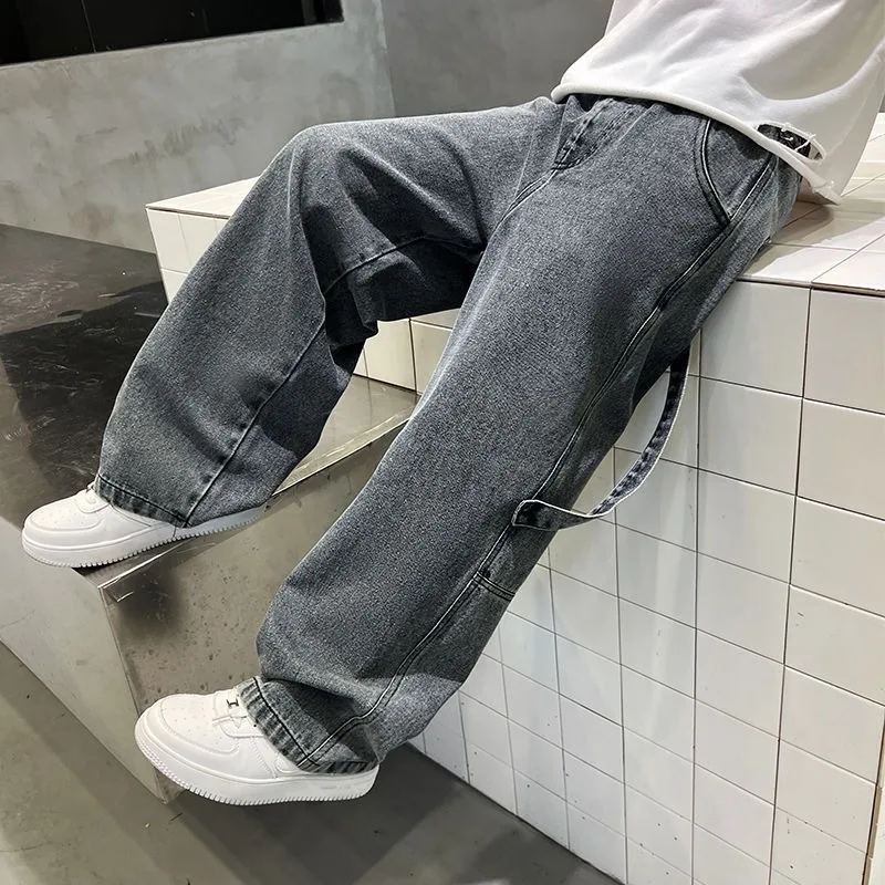 2026 New Boys Cargo Jeans Autumn Winter Fleece Lined Wide Leg Straight Denim Pants Kids Casual Trousers