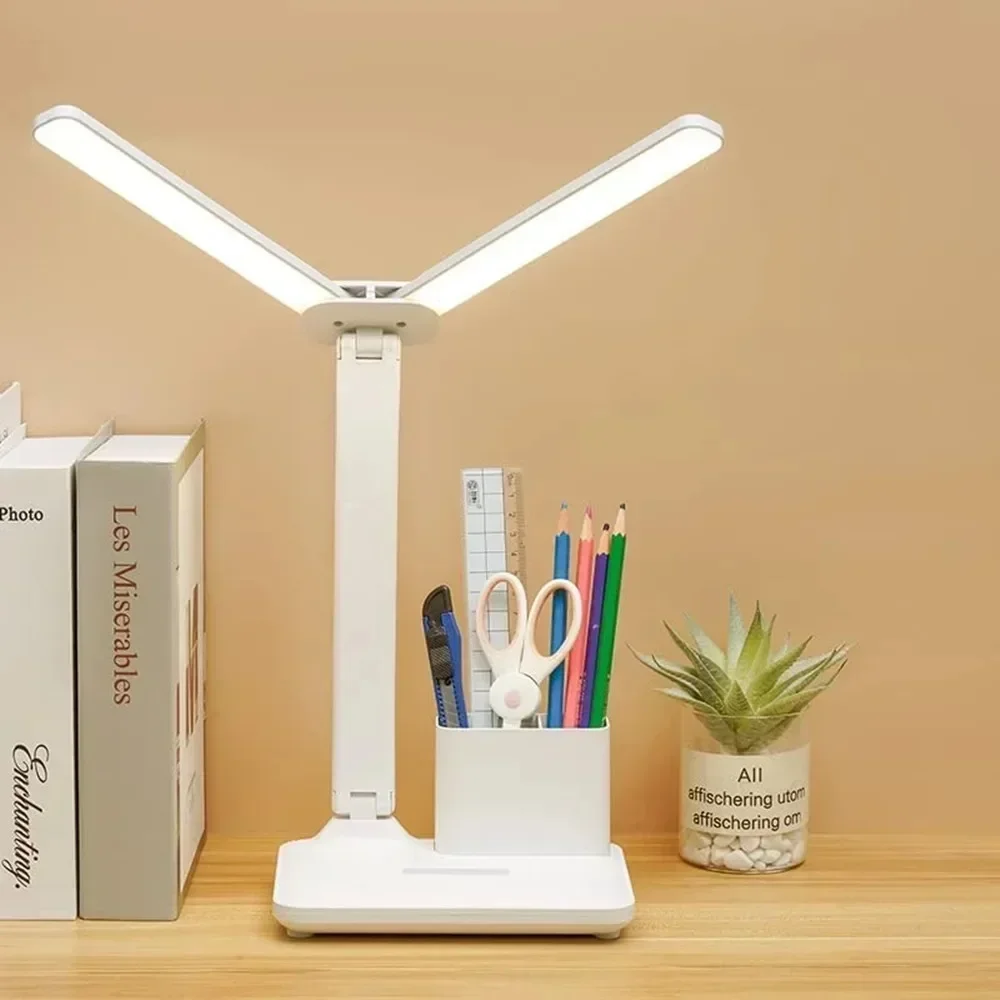 LED-bureaulamp USB dimbaar Touch opvouwbare tafellamp met kalender temperatuur klok nachtlampje voor studie leeslamp