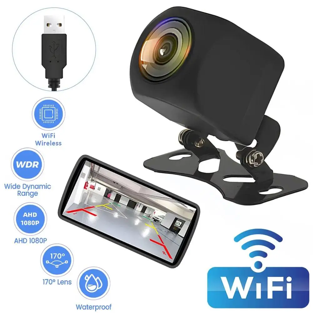 1080p câmera de visão traseira do carro sem fio wifi 170 graus hd visão noturna wifi invertendo câmera traço cam para iphone android 12v 2 p8s9