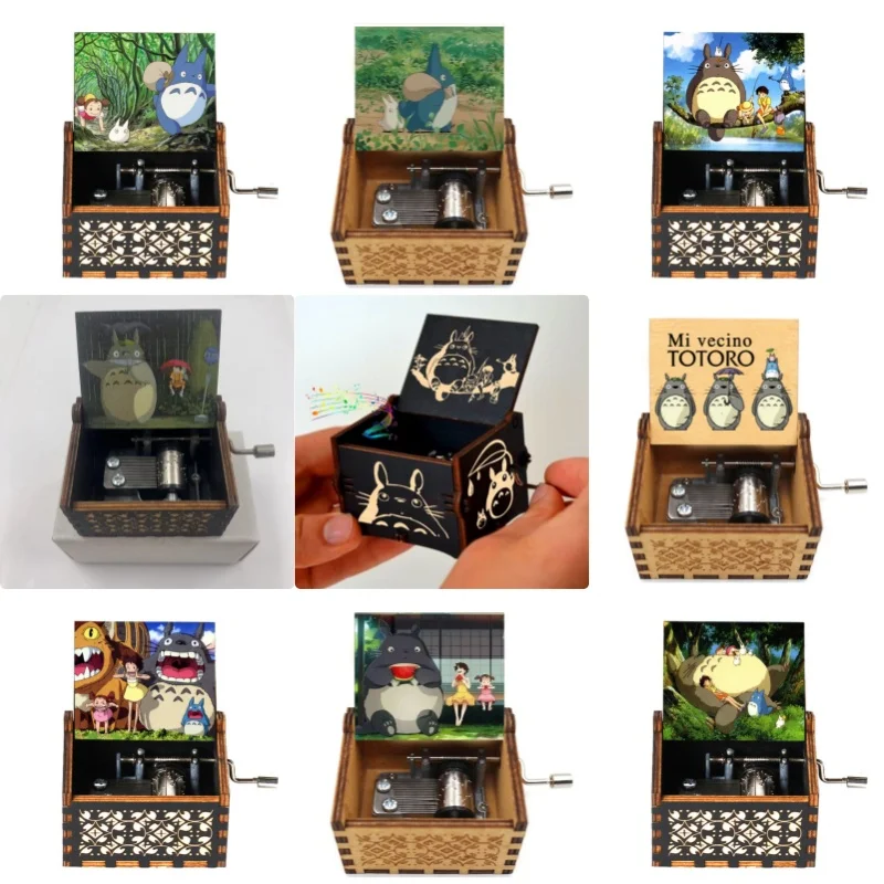 Cute My Neighbor Totoro Wooden Music Box Cartoon Pattern Carved Home Decoration Hand Cranked Musical Box Boy Girl Birthday Gift