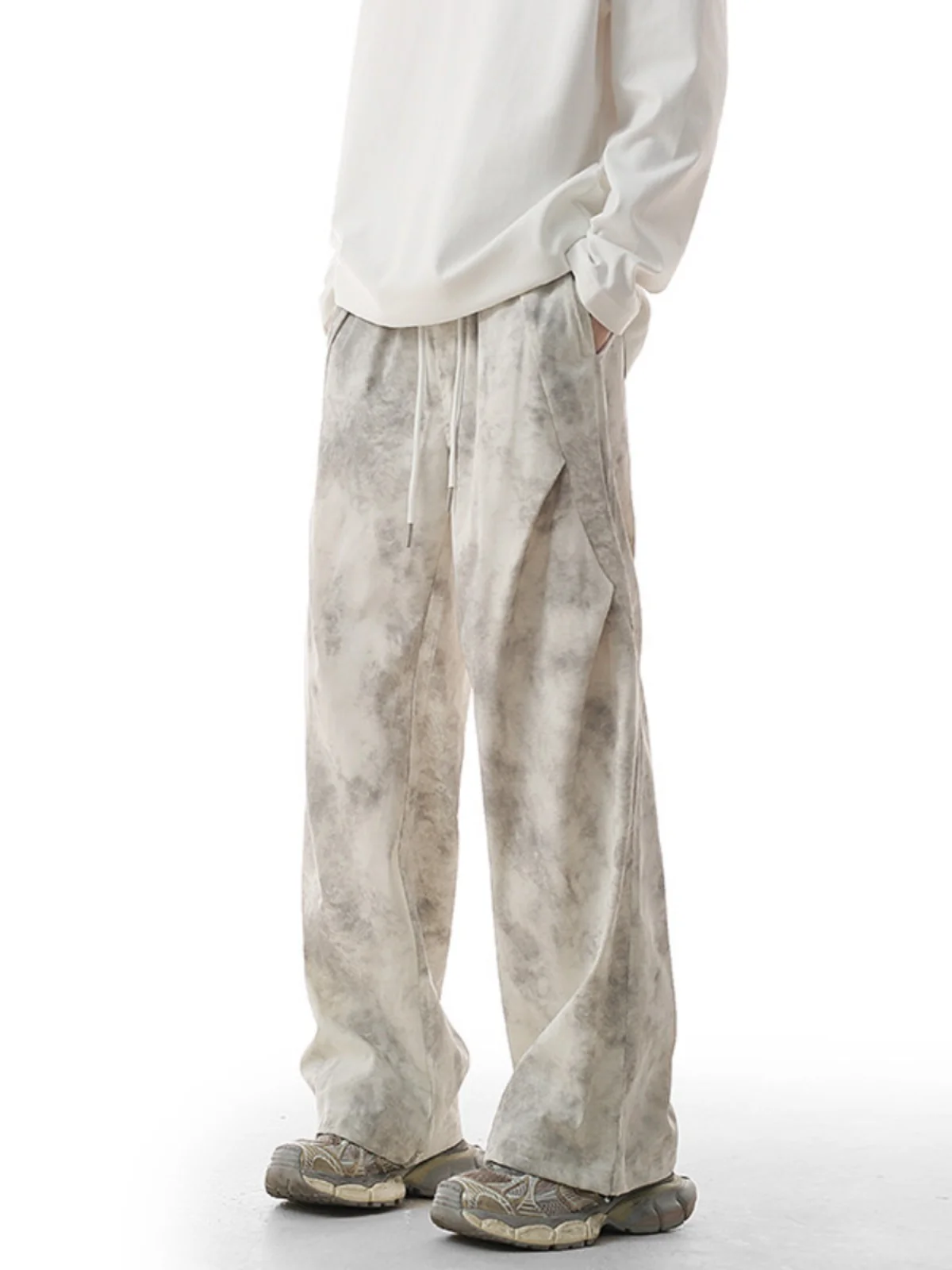 

Мужские повседневные брюки свободного кроя с широкими штанинами, с эффектом тай-дай, модные, в американском уличном стиле, винтажные