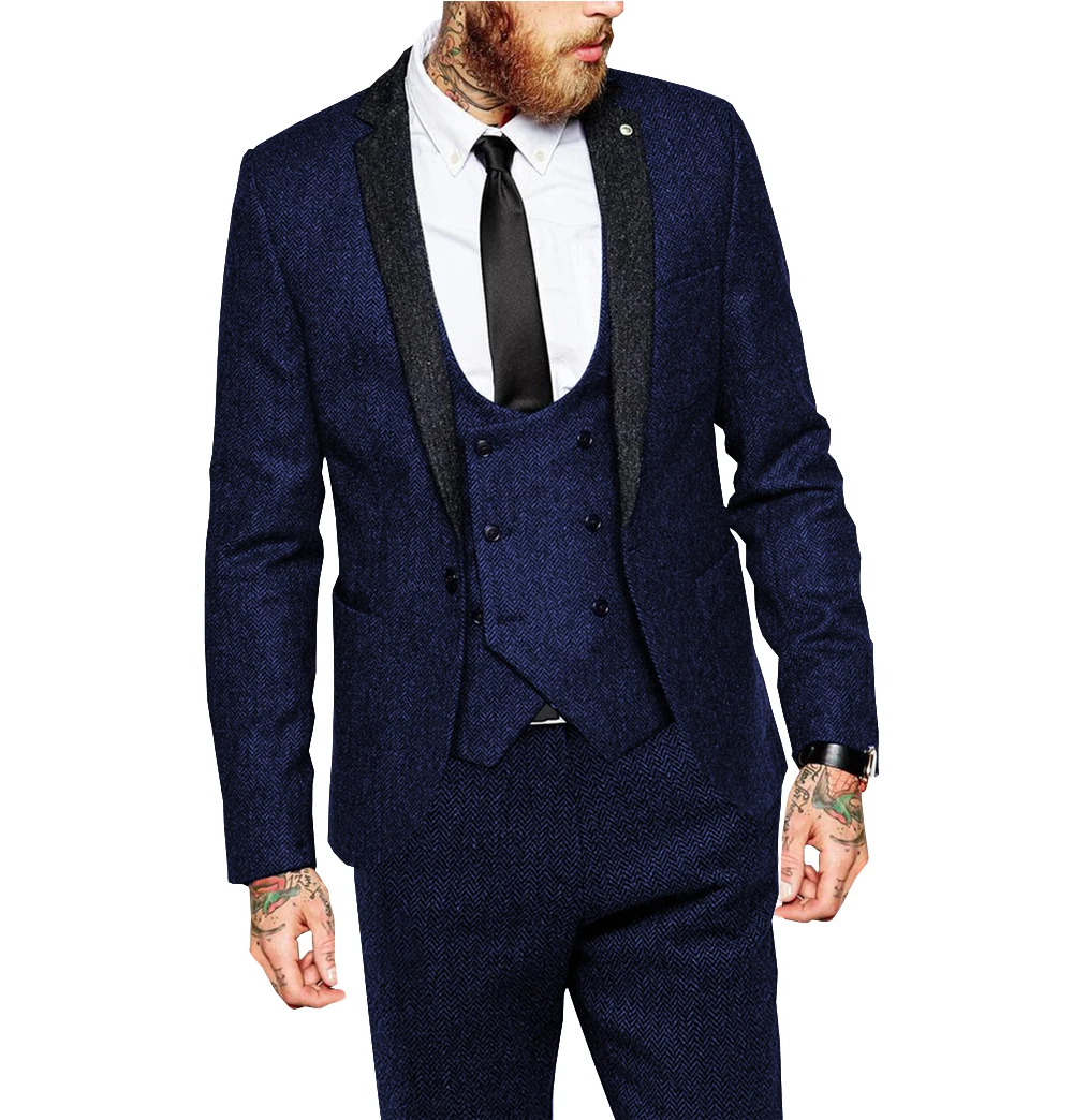 

XS-5XL Formal Men's Busines Wool 3 Pieces Blazer+Vest+Pants Slim Fit Flat Suit Jacket Coat Mens Notched Lapel Groomsmen Suits