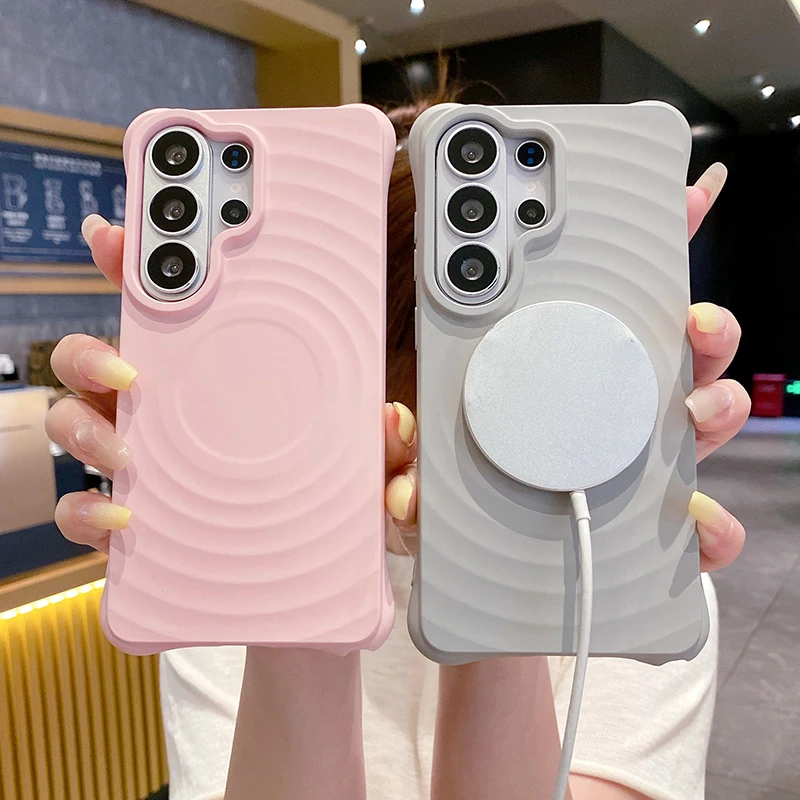 Soft Water Ripple Silicone For Magsafe Magnetic Case For Samsung Galaxy S26 S25 S24 S23 Ultra Plus Wireless Charge Matte Cover