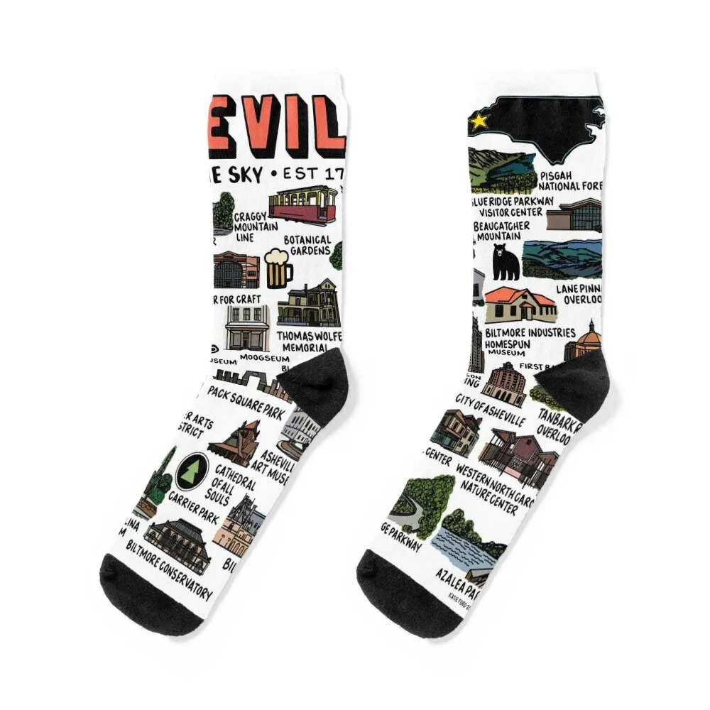 

Asheville Map Art Socks Heating sock Men's crazy Running Socks Male Women's
