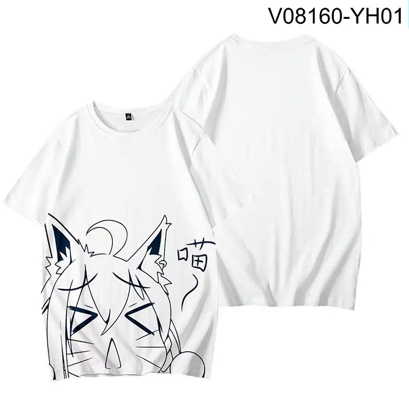 Vtuber shira kami fubuki 3d druck t-shirt sommer mode rundhals kurzarm beliebte streetwear plus größe