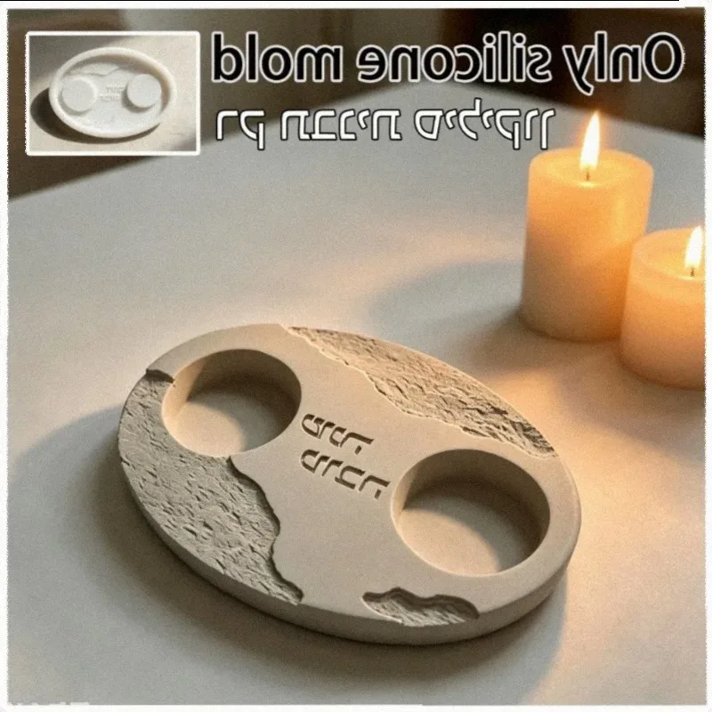 Oval Rough Texture Shana Tova Double Cup Tray Silicone Mold, Hebrew Jewish New Year Blessing Platter Resin Cement Casting Mold f
