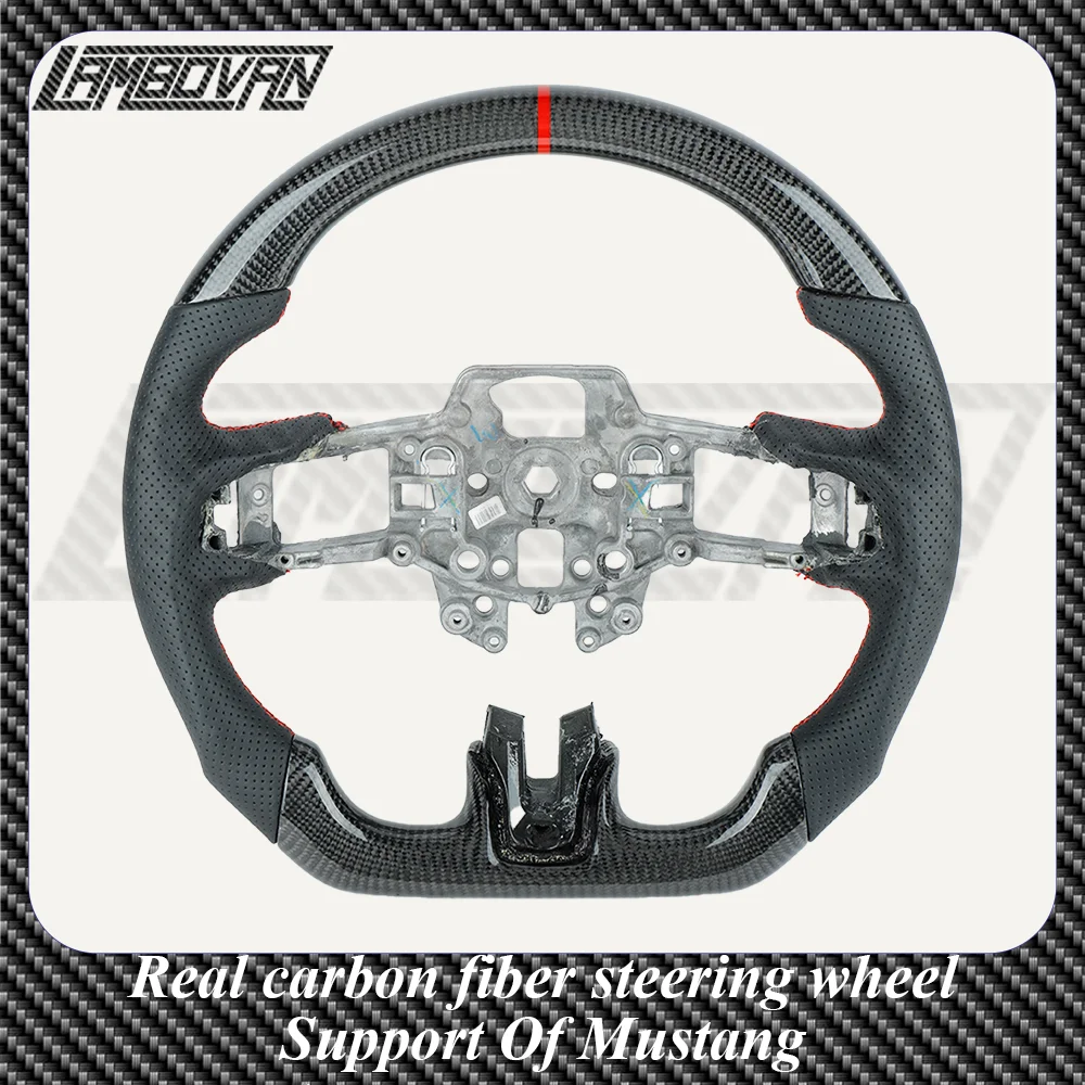 Real Carbon Fiber Steering Wheel Fit for Ford Mustang GT Coupe EcoBoost Shelby GT350 GT500 Mach 1 Bullitt 2015-2023