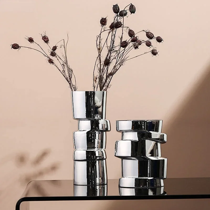 Silver Glass Vase  Geometry Twist Shape Displacement Section Hydroponics Flower Pots Terrarium Decoration Accessories Vases Pots