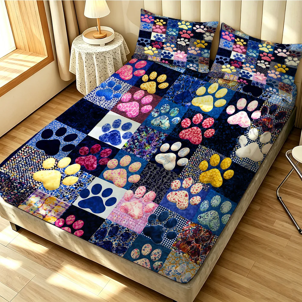 3PCS Multi Style Collage Paw Print Duvet Cover Bed Sheet Set No Filling 1 Duvet Cover 2 Pillowcases Soft Comfortable Machine