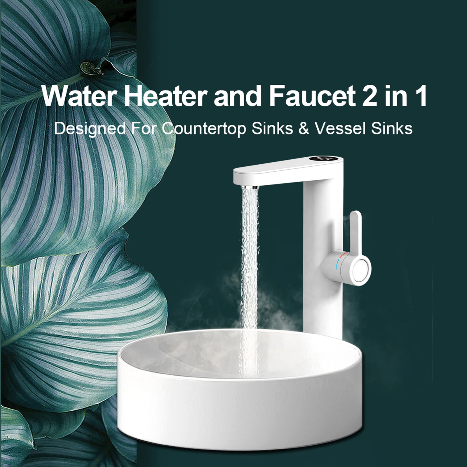 سخان مياه 2 في 1، سخان مياه فوري كهربائي للمياه الساخنة المستمرة مع تصميم مقبض غير قابل للانزلاق، صديق للبيئة ABS