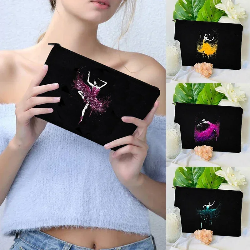 Watercolor Ballet Girl Cosmetic Bag Organizer Aesthetics Mekeup Gift Pouch Bags Designer Travel Cosmetiquera Lipstick Clutch